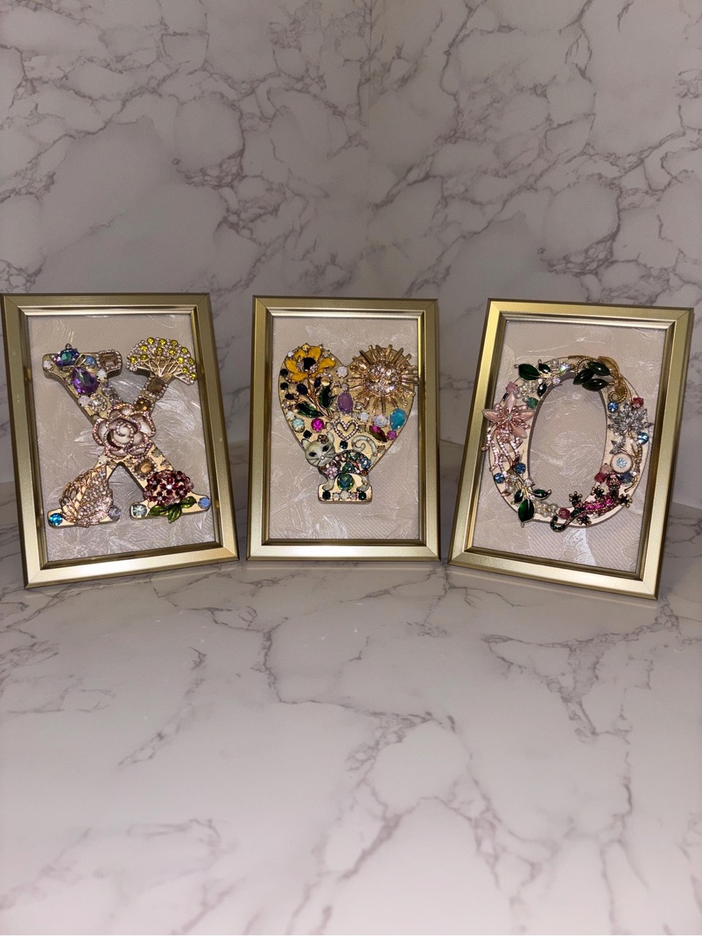 4x6 Each Trio Set Gold Jeweled Letter Wall Art Trio - X, Heart, O